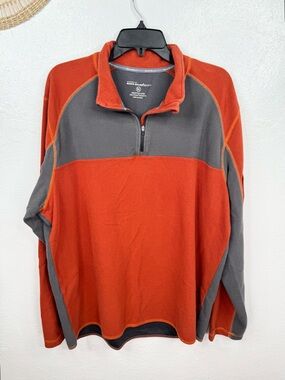 Eddie Bauer Sport Sweater Men's XL Orange Gray Colorblock 1/4 Zip Mock Pullover